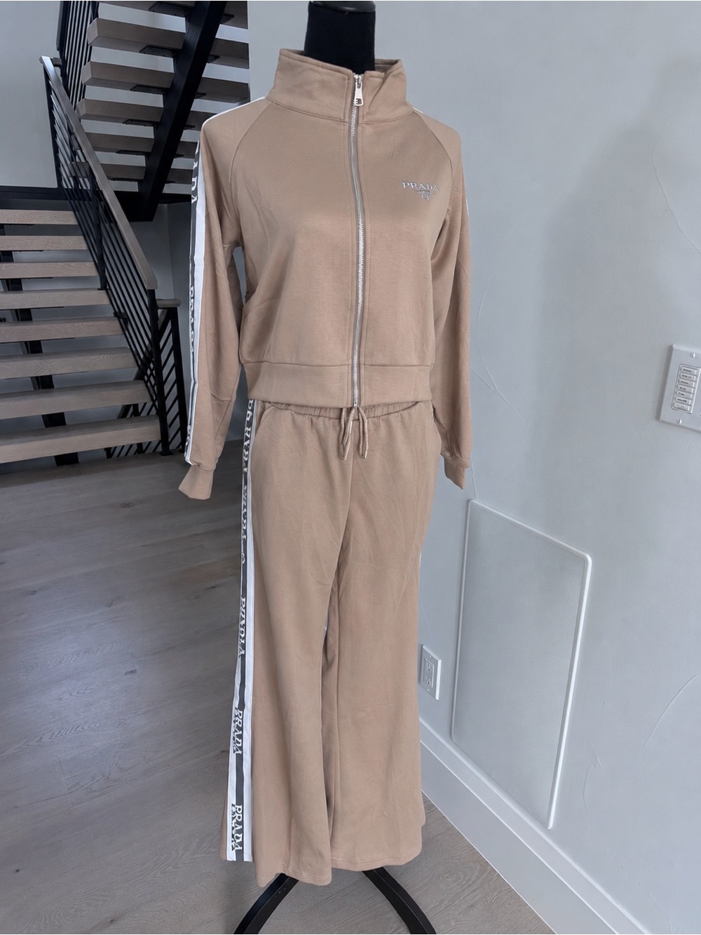 Taupe Track Jacket & Wide Leg Pants Set Size S